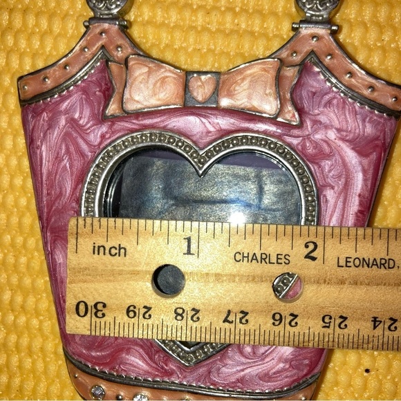 Pink Enamel Rhinestone Embellished Purse Bow Heart Mini Picture Frame - Picture 6 of 6